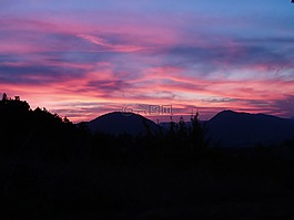 日落,山,燃燒的天空