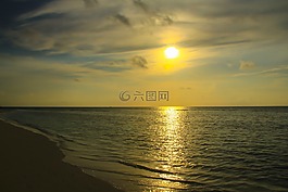 落山的太陽,日落,海