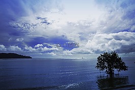 海,藍色,云