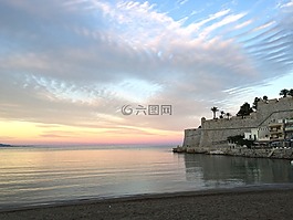 海,日落,景觀