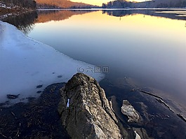 石,湖,冬天