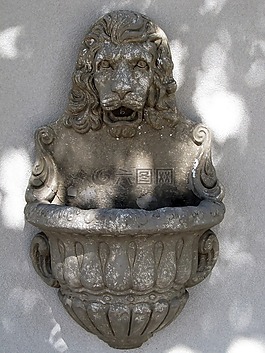 獅子的頭,噴泉,墻