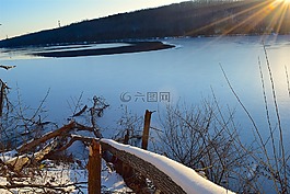 湖,凍結,水