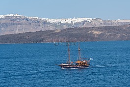 圣托里尼,海盜船,山