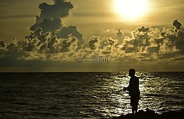 漁,釣魚,海灘