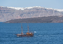 圣托里尼,海盜船,山