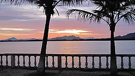 日落,mar,海灘