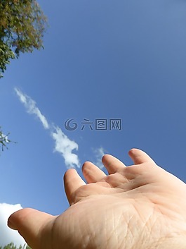 天空,手,云