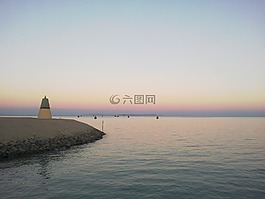 日落,海,海灘