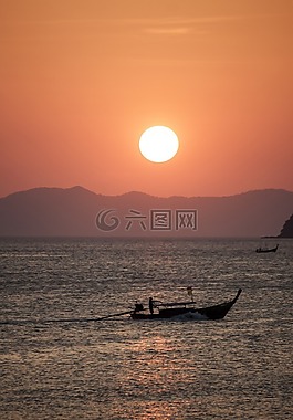 海,日落,地平線