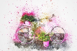 自行车,鲜花,艺术
