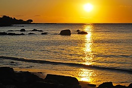 日落,海灘,背景