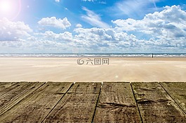 海灘,木材,天空