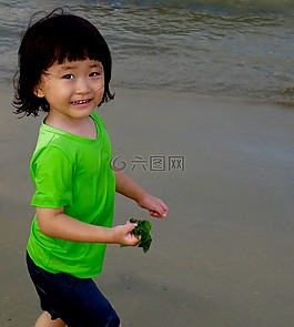 兒童,海灘,播放