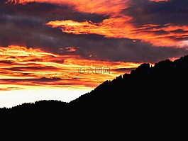 日落,山,abendstimmung