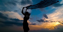 侧影,日落,女子