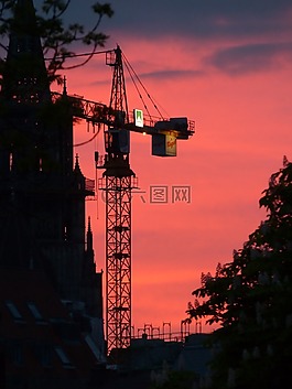 baukran,起重機,日落