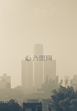 霧,城市,日出