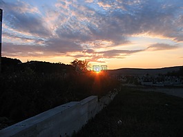 日落,山,云