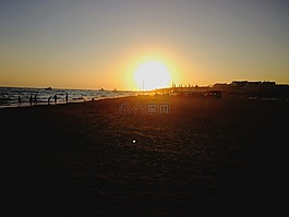 日落,海,海灘