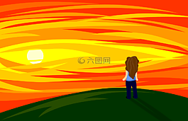 日落,女孩,寂寞