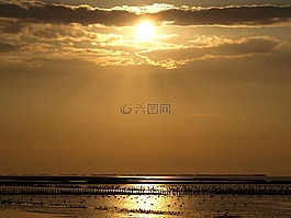 日落,瓦登海,美國瓦茨