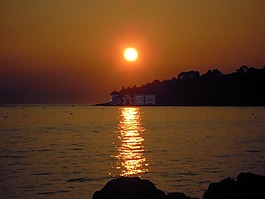 日落,晚上,海
