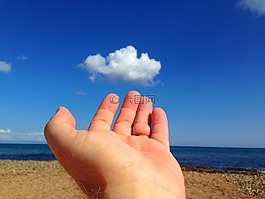 手,天空,云
