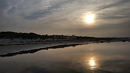 海灘,日落,水