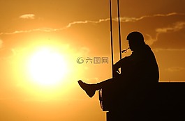 日落,男子,海軍