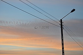 燈籠,高電壓線,日落