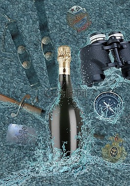 香檳酒,瓶,海
