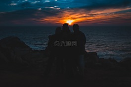 日落,海灘