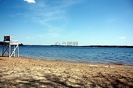 春,海灘,岸