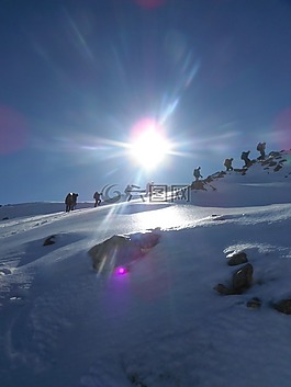 山,雪,太陽