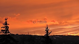 冬季,日落,打量