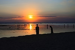 日落,海灘,海洋