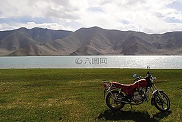摩托車,湖,山