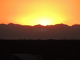 日落,山,太陽