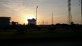 日落,街,城市