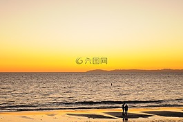 日落,海洋,水
