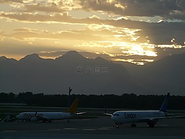 機(jī)場,飛機(jī),日落