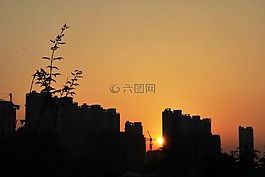 西安理工大學,夕陽,剪影