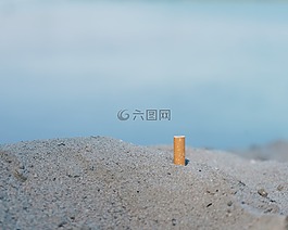 香煙,海灘,垃圾