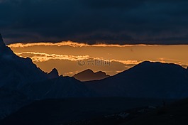 日落,山,景觀