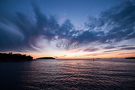 日落,海,地平線