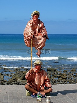 小丑,變戲法,海灘