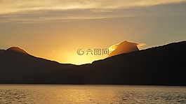 日落,挪威,夏天