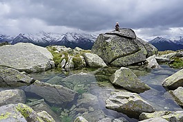 兒童,山,湖