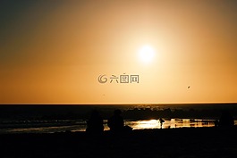 日落,黃昏,海灘